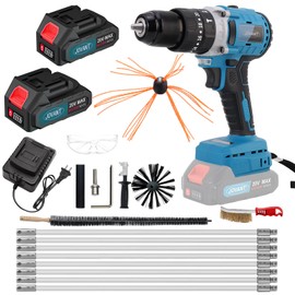 JOVANT 3-26 Foot Chimney Sweep kit and 1/2 Inch Brushless Impact Hammer Drill, Cordless Electric Drill, Duct Cleaning Equipment Combo Kit with 10 Nylon Flexible Rods