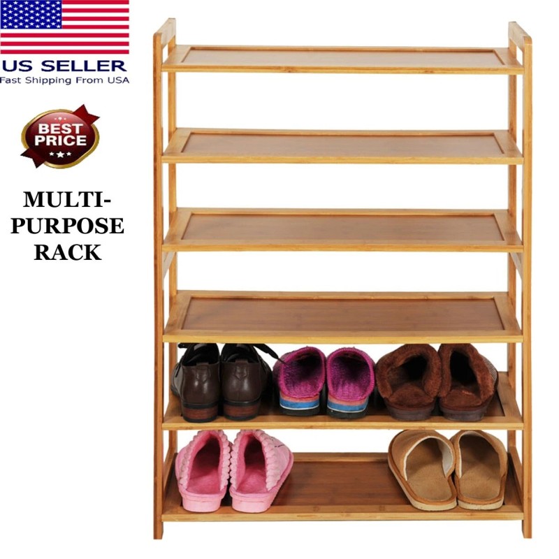 Unbranded 6 Tiers Shoe Rack Storage Organizer Bamboo Wooden Multi-purpose