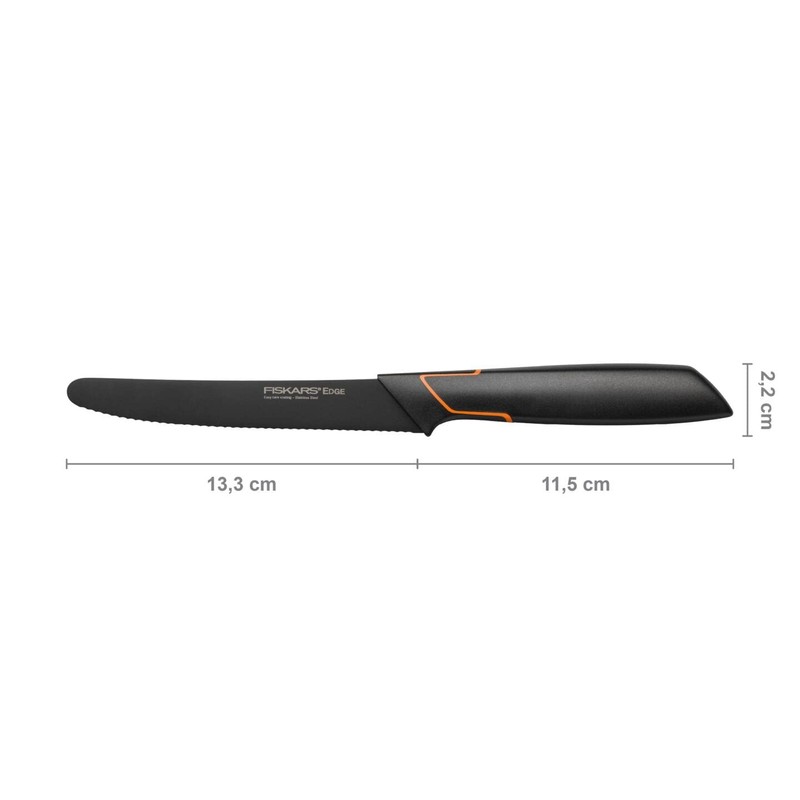 Fiskars Tomatenmesser, Modernes Design, Gezahnte Klinge, Gesamtlänge: 25 cm, Qualitätsstahl/Kunststoff,