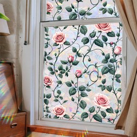 HFhyxin Flowers Window Privacy Film Window Film 3D No Glue Glass Clings for Glass Door Home and Office Heat Control Anti UV 17.7" x 43.3"