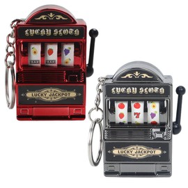 WeddHuis Mini Slot Machine Keychain, Mini Casino Lucky Charm Jackpot Keychain, Creative Car Decoration Keychain, Kids Funny Gag Toys for Young Men (Red)