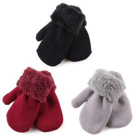 PESAAT Baby Girl Mittens Fleece Toddler Boy Mittens Warm Kids Winter Gloves Unisex Cold Weather Baby Gloves (Black+Gray+Wine Red, M)