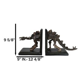 Ebros Museum Gallery Quality Prehistoric Stegosaurus Dinosaur Fossil Skeleton Bookends Pair Set Statue 9.75" High for Archaeology Fans Excavation of Ice Age Jurassic Era Decor Figurine Model