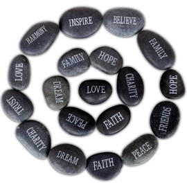Barelove 12pcs DIY Rocks for Engraved Polished Painting River Stones 12 Different Words, Inspirational Stones Flat River Rocks for Arts, Crafts, Aquarium Plants Decoration (Black-Black Words)