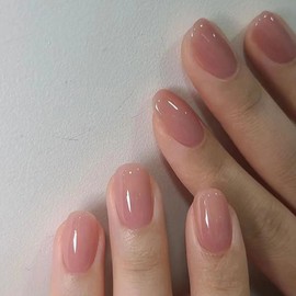 24Pcs False Nails Short Almond, French Tips Press on Nails Nude Pink Fake Nails with Glue Stickers, Reusable Ballerina Acrylic Full Cover Stick on Nails for Women Girls Nail Art Accessories