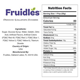 Fruidles 24-Pack Penguin Lollipops Suckers, Fat-Free, Hand Painted Individually Wrapped 20-Gram Pops