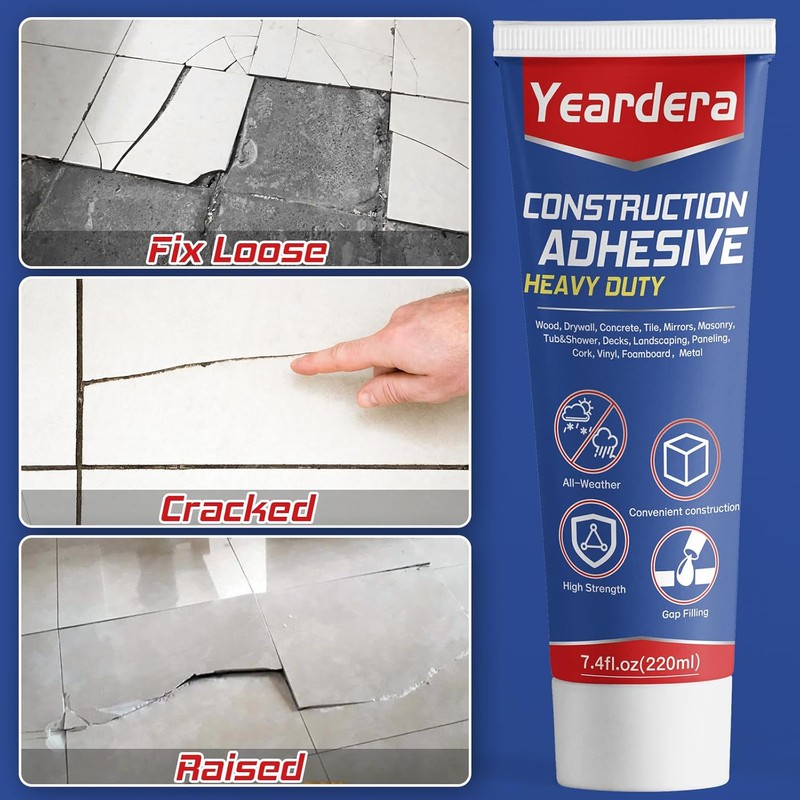 Yeardera Heavy Duty Construction Adhesive, 7.4 Ounce Cement Glue Squeeze