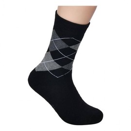 Kkul-ttaeng Argyle Men's Full Pile Cushioned Socks Thick Gray (5 Pairs) - 26cm