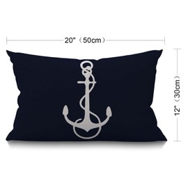 BGBDEIA Oblong Cushion Cover Farmhouse 12x20 Inch Soft Linen Throw Pillowcase Navy Blue White Nautical Sailing Decor Anchor Pillow Cover for Couch Bed Sofa Chair,30 x 50 cm