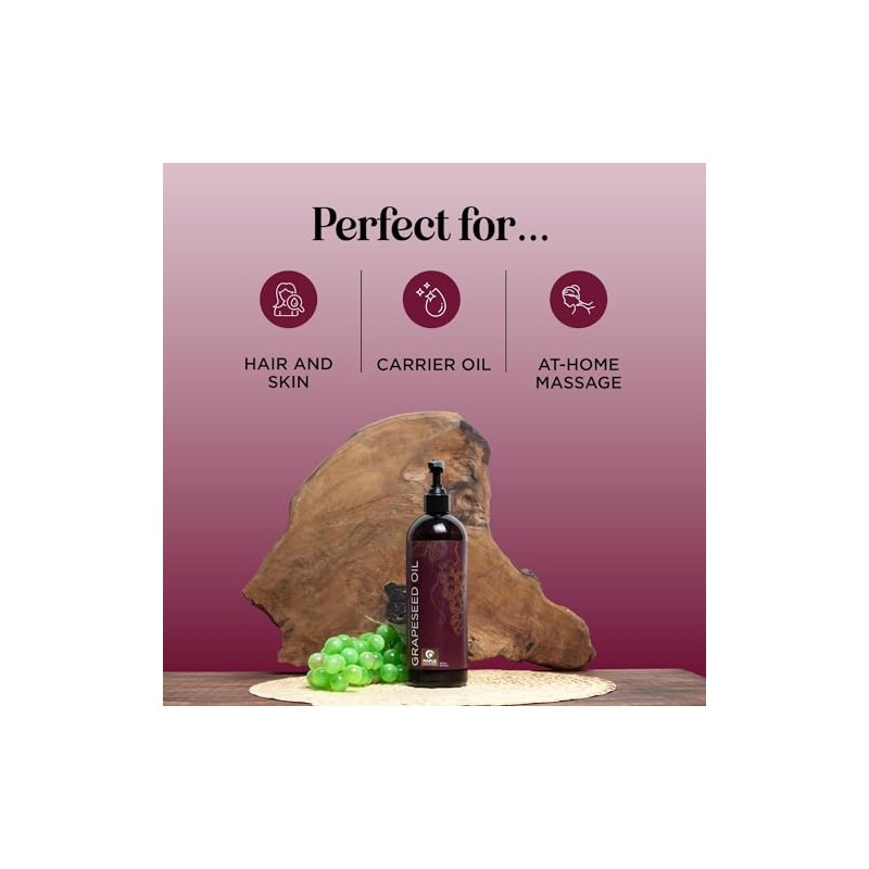 Pure Grapeseed Oil for Hair, Face Acne - Cold Pressed