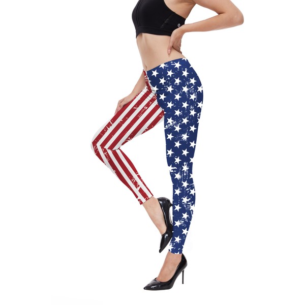 TMSD Women's USA Flag Stretchy Stars Stripes Pants Independence Day