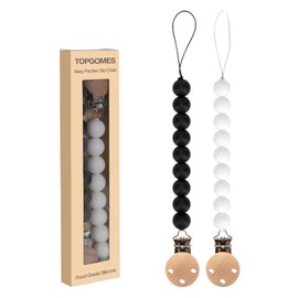 Silicone Pacifier Clip Holder for Baby, Fits Most Pacifier Styles, BPA-Free, 2 Pack (Black & White)