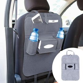 LAINLOY Felt Car Seat Back Organizer, Kick Mats Car Back Seat Protector for Kids, 6-Pocket Storage for Tissue, Box, Pen, Toy, Automobile Road Trip Accessories for SUV, RV, Truck (Grey)