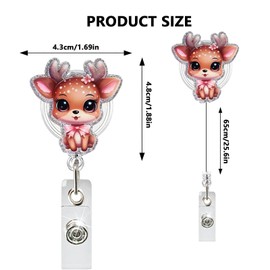 Cute Glitter Deer Badge Reel ID Name Tag Badge Sparkly Fawn Badge Holder with Clip Retractable Badge Reels Accessories for Women Nature Enthusiasts Animal Badge Clip Office Workers
