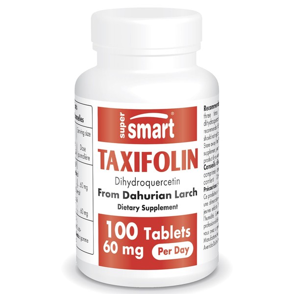 Supersmart - Taxifolin Dihydroquercetin 60mg per Day (90% DHQ Supplement) - Russian Siberian Dahurian Larch Tree Extract - Antioxidant Bioflavonoid | Non-GMO & Gluten Free - 100 Tablets