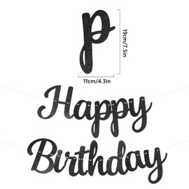 CHEERYMAGIC Black Happy Birthday Banner, Glitter Birthday Garland Sign Garland for Kids and Adult Birthdays Party Decorations & Decor A9SFSRLQ (Black)