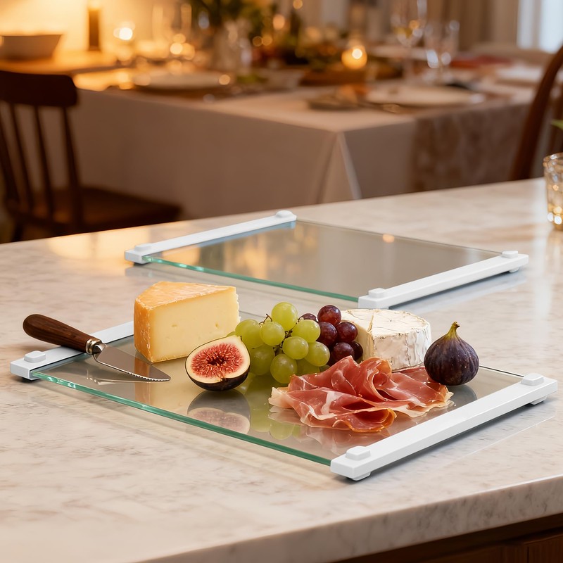 2Pcs Glass Cutting Boards for Kitchen(12x16" & 12x8"),Clear Tempered Glass