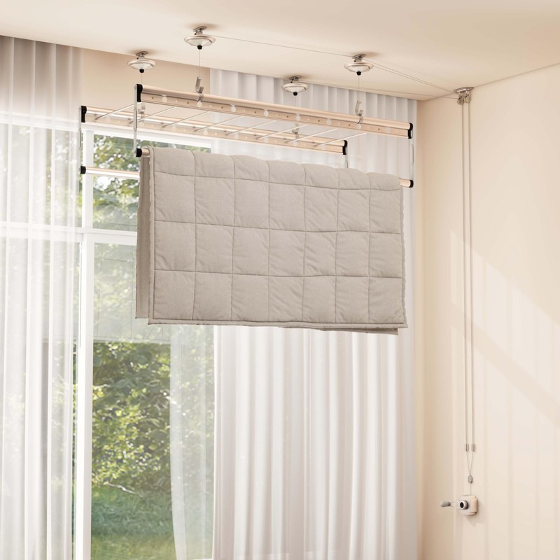 bimiti Ceiling Mounted Hanging Dry Rack, 47 Inch Space-Saving Clothes