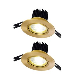 YYWYNUS 9W LED Ceiling Light 3 Inch Brass Recessed Lighting Housing Trim Kits (2 Pack) LED LED Recessed Can Retrofit Light or Flat Baffle Gold Trim, 3000K