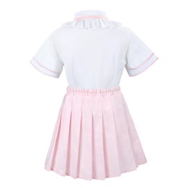 Girls' School Uniform Skirt Set，Girls Bow Tie Shirt Top with Pleated Mini Skirt Suit Cosplay Costume Cute Student Outfit Set