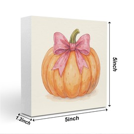 SRZLQBL Pink Bows Fall Pumpkin Decor Fall Room Table Decor Sign Decorations for Room Living Room Bathroom Bedroom Kitchen Desk Thanksgiving Decorations