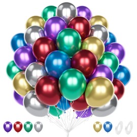 Metallic Multicoloured Balloons, 60 Pcs 12 Inch Chrome Assorted Colors Rainbow Latex Balloons for Women Men Birthday Baby Bridal Shower Anniversary Engagement Wedding Graduation Carnival Party Deco