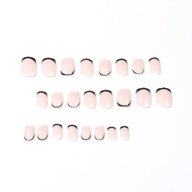 24PCS Simple Black and White Color Contrast French Style Edge Fake Nails Press on Nails Full Cover for Daily Wear Nails