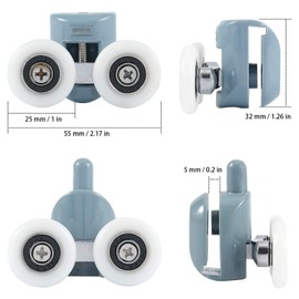HOZEON 16 PCS Diameter 1 inch Double Shower Door Rollers, 25 mm Stable and Ultra-Quiet Shower Door Wheels for Bathroom Pan Glass Sliding Door, 8 PCS Upper Rollers and 8 PCS Bottom Rollers