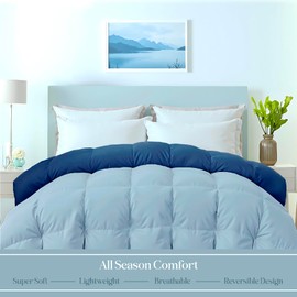 ROYALE LINENS Reversible Comforter - Queen Size Duvet Insert - All Season Soft Quilted Comforters with 8 Corner Tabs - Down Alternative Bedding Comforter - Duvet Insert (Navy/Lake Blue, Queen 88"x88")