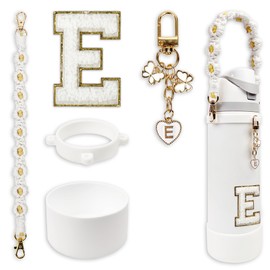 Silicone Boot Cute Monogram Set Compatible with Owala Water Bottle 24 oz - Perfect Letter Owala Accessories for Owala Tumbler, Owala Free Sip, Pink Owala, Black Owala, owala coffee tumbler (White, E)