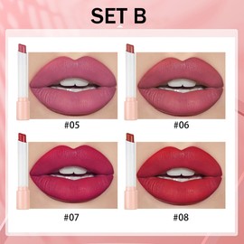 XTJXTJ 4 Colors Mini Small Little Tube Lipstick, Matte Lipstick Set, Red Moisturizer Smooth Lip Stick Lip Stain Velvet Lipstick, Lip Stain Long Lasting 24 Hours Waterproof Labiales Mate (Set B)