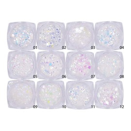 Minejin Nail Glitter Holographic Chunky Flakies Ultra-thin Iridescent Charming Sequins Powder Tips 12 Jar