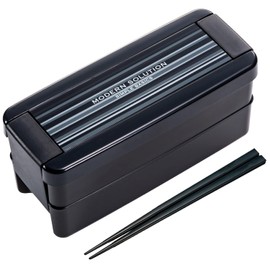 Iwasaki Industrial Lunch Box, 2-Tier, 24.0 fl oz (680 ml), Black, Easy Care