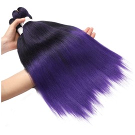 Purple Braiding Hair Pre Stretched 14 inch 3 Packs Braiding Hair Soft Yaki Texture,No Itch, Hot Water Setting Synthetic Hair Extensions for Braids (14in,1B/Purple)