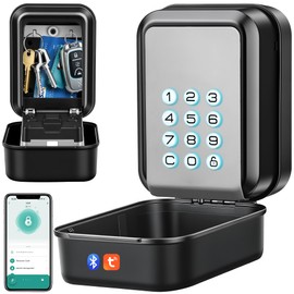 BTNEEU Smart Key Safe Wall Mounted Key Lock Box Outdoor TUYA APP Control Bluetooth and Passcode Unlock Keysafe Police Approved Waterproof Remote Access Key Box for Airbnb Home Office Realtor (Grey)