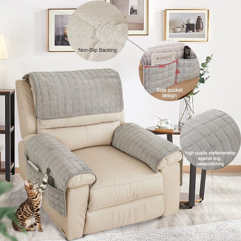 RAINPOP Sofa Armrest Cover with Side Pocket, Nonslip Armchair Cover