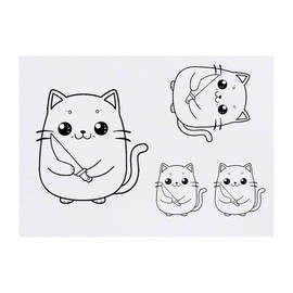 4 x 'Cute Angry Cat' Temporary Tattoos - Water Resistant, Skin-Safe, Non-Toxic Transfers, Mixed Sizes (TO00076372)