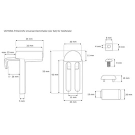 Victoria M. Klemmfix Universal Clamp Holder for Window Frames Made of Wood, Suitable for Roller Blinds & Blinds, Attachment without Drilling, Set of 2