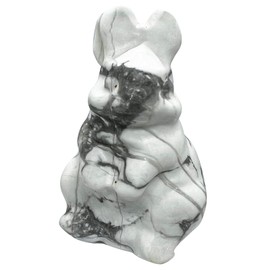 Ladeukoi Hand Carved Stone Sitting Rabbit Statue, Healing Crystal Rabbit Animal Figures Sculpture Pocket Stones Home Decoration Easter Day Gift 1.5 Inches, White Howlite Turquoise