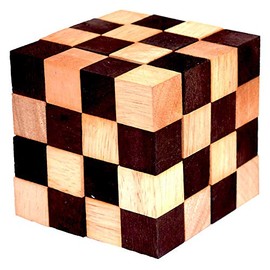 Cobra Cube Medium, Snake Cube Anaconda Natural Medium, Cube Snake 4x4x4 Garlic Wood Puzzle IQ Puzzle Cobra Cube, Snake Cube, Anaconda Brain Teaser IQ Test 3D Puzzle