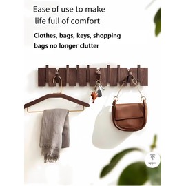 Tlongxia【 Walnut-Beech-12 Hooks Wall Mounted Coat RackHooks Piano Key Hangers Natural Solid Wood Hangers Non-Woven Fabric Clothes Hangers for Closet, Kitchen, Bedroom, Bathroom, Entryway