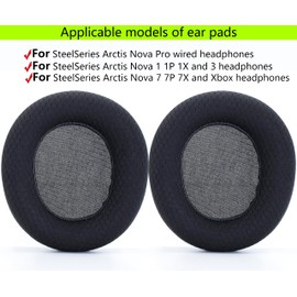 Replacement Ear Pads Compatible with SteelSeries Arctis Nova Pro Wired Arctis Nova1 1X 1P /3/4 4X 4P/5 5X 5P/7 7X 7P Headphones, Football mesh Woven and Memory Foam Replacement Accessories (Black)