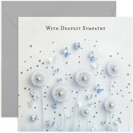 Beautiful With Deepest Sympathy Cards for Friends and Family - Dandelion and Butterfly Artwork - Sublte Design for Condolences, Bereavment, Thinking of You Gifts - So Sorry for Your Loss