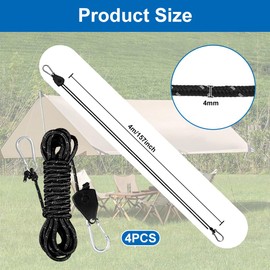 Set of 4 Guy Ropes with Rope Tensioner, 4 m x 4 mm Adjustable Rope Ratchet with Hooks, Camping Rope with Tensioner, Reflective Rope Ratchet, Windproof Rope, Tent Cord Luminous for Tents, Awning