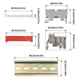 DIYCUT DIN Rail Terminal Blocks, Pack of 10, Grey, 0.5-2.5 mm² Terminal Block, DIN Rail for Quick Wireing, Feed-Through Clamp for Precise Conductive Electrical Connection Clamps