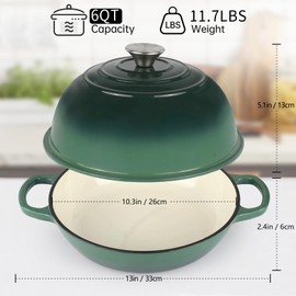 Enameled Cast Iron Bread Oven, Dutch Oven Pot with Lid & Cotton Potholder, 10" Bread Dutch Oven for Bread Baking, 6 Quarts Bread Pan with Dome Lid, Non-stick Cookware for Homemade Bread, Green