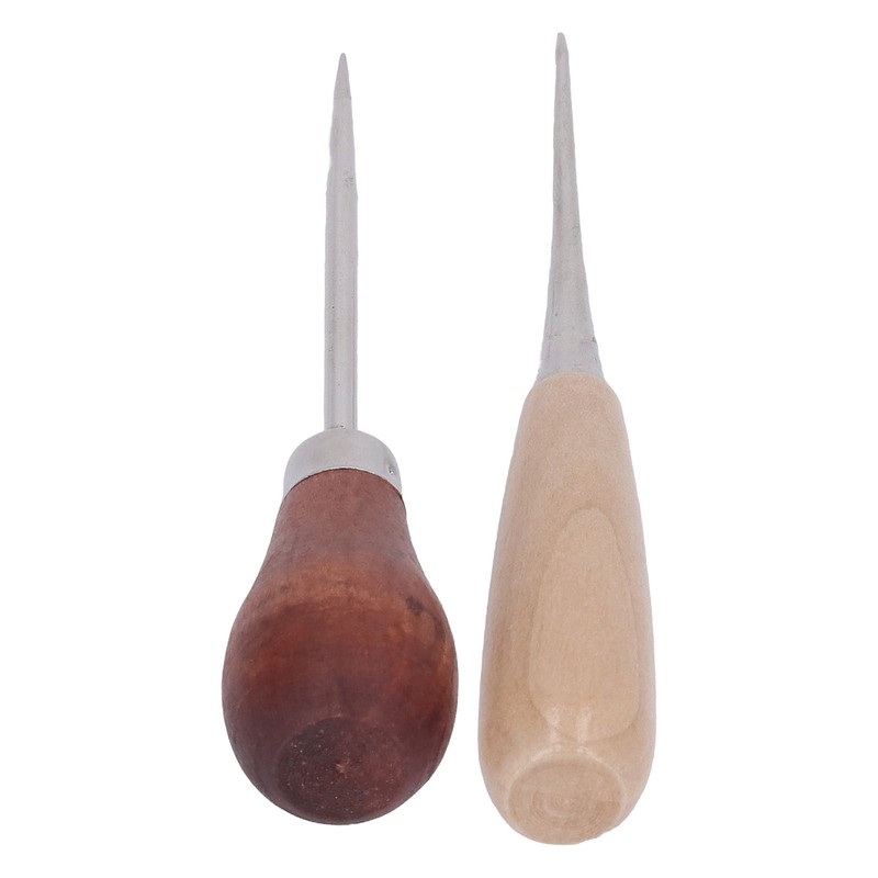 8Pcs Leather Awl Wooden Ergonomic Handle Stainless Steel Effort Saving