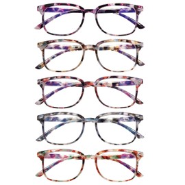 STASTEND 5 Pack Reading Glasses Blue Light Blocking for Women,Computer Readers with Spring Hinge (Multicolor-C2, 3.5, multiplier_x)