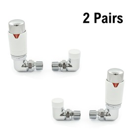 Thermostatic Radiator Valve Corner TRV – Style (Chrome & White x 2) - 2 Pairs