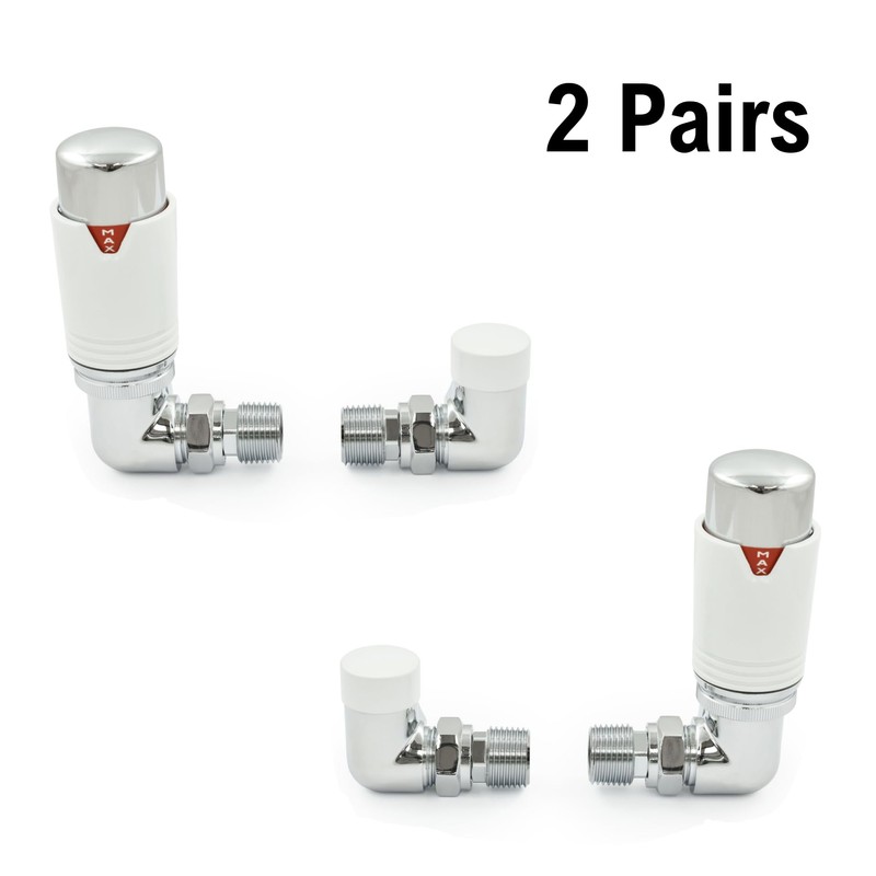 Thermostatic Radiator Valve Corner TRV – Style (Chrome & White